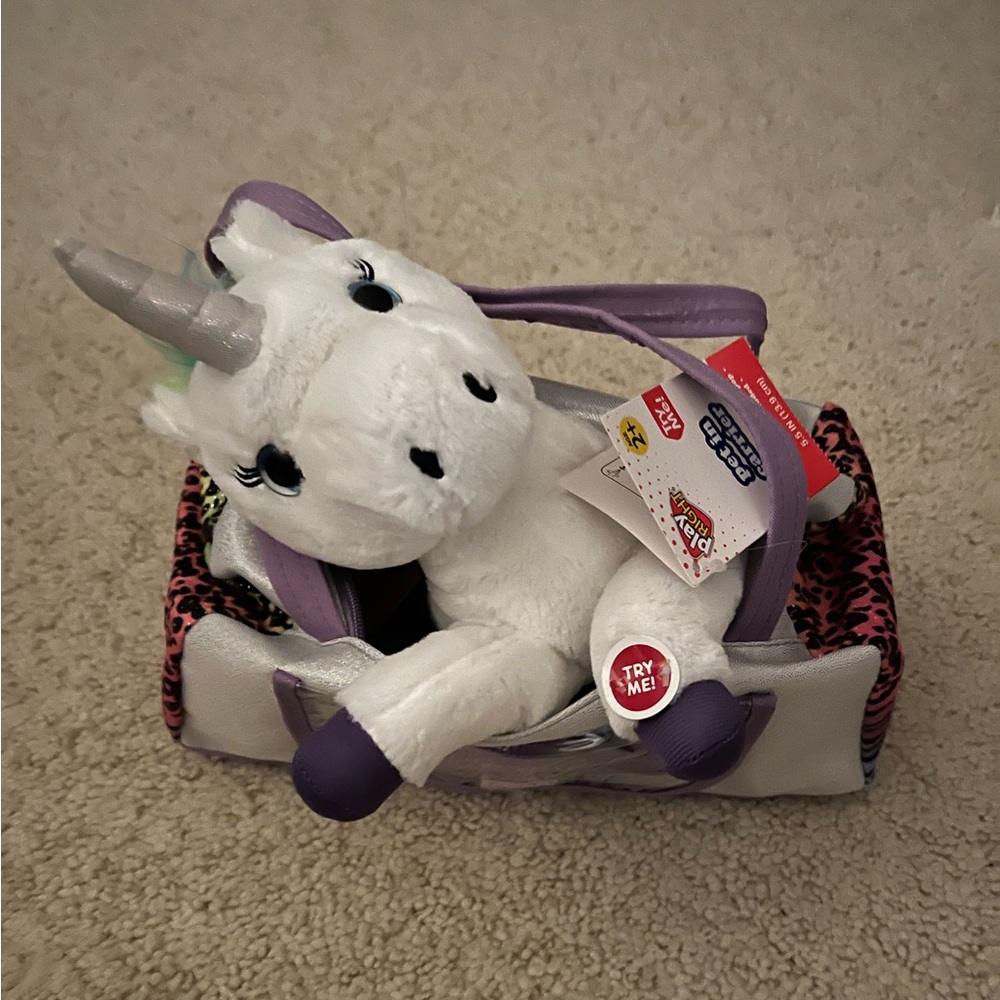 New Unicorn stuffed animal toy purse pet play right plush purse brush music